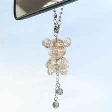 Bling Bear Car Hanging Ornament, Crystal Bear Lucky Pendant Rear View Yellow