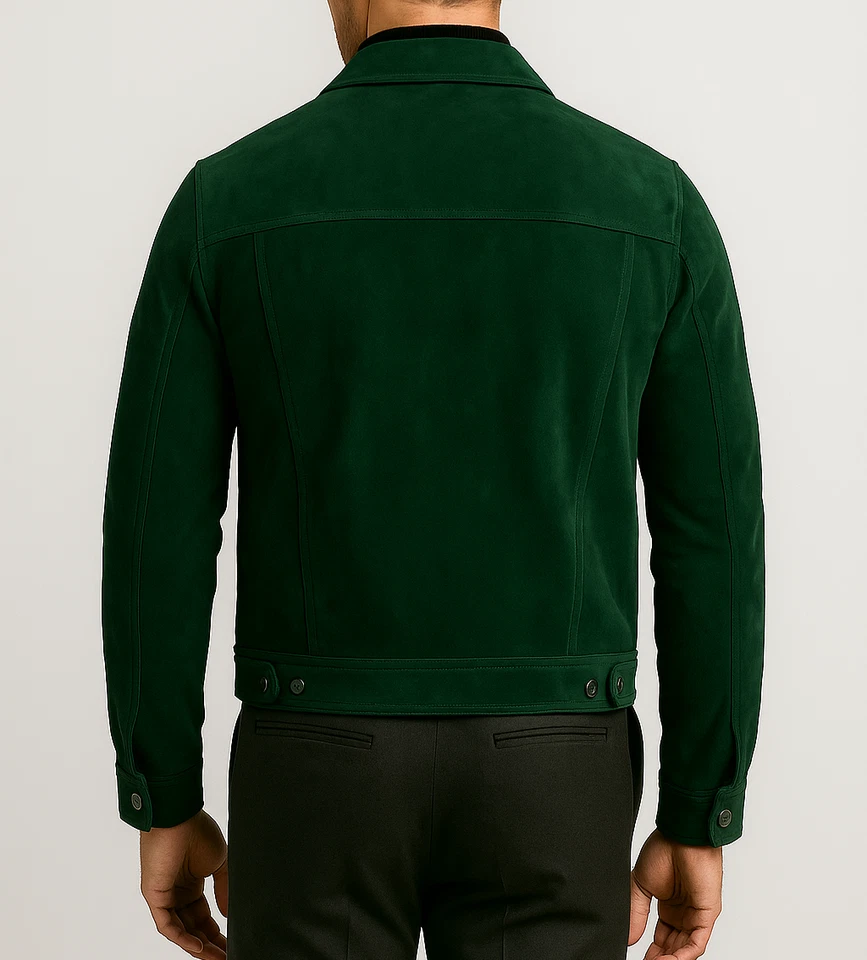 Men's Suede Leather Jacket Biker Green Colour Casual Real Sheepskin Suede Jacket - Image 2 of 4