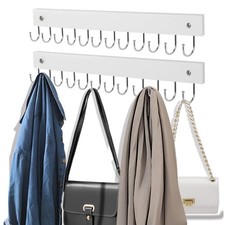 2 Pack Purse Organizer Wall Mount 14.6" Wooden Holder Rotating Hooks White