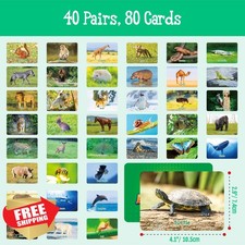 Wild Animal Matching Game 80 PCS Toddler Memory Cards Preschool Toy