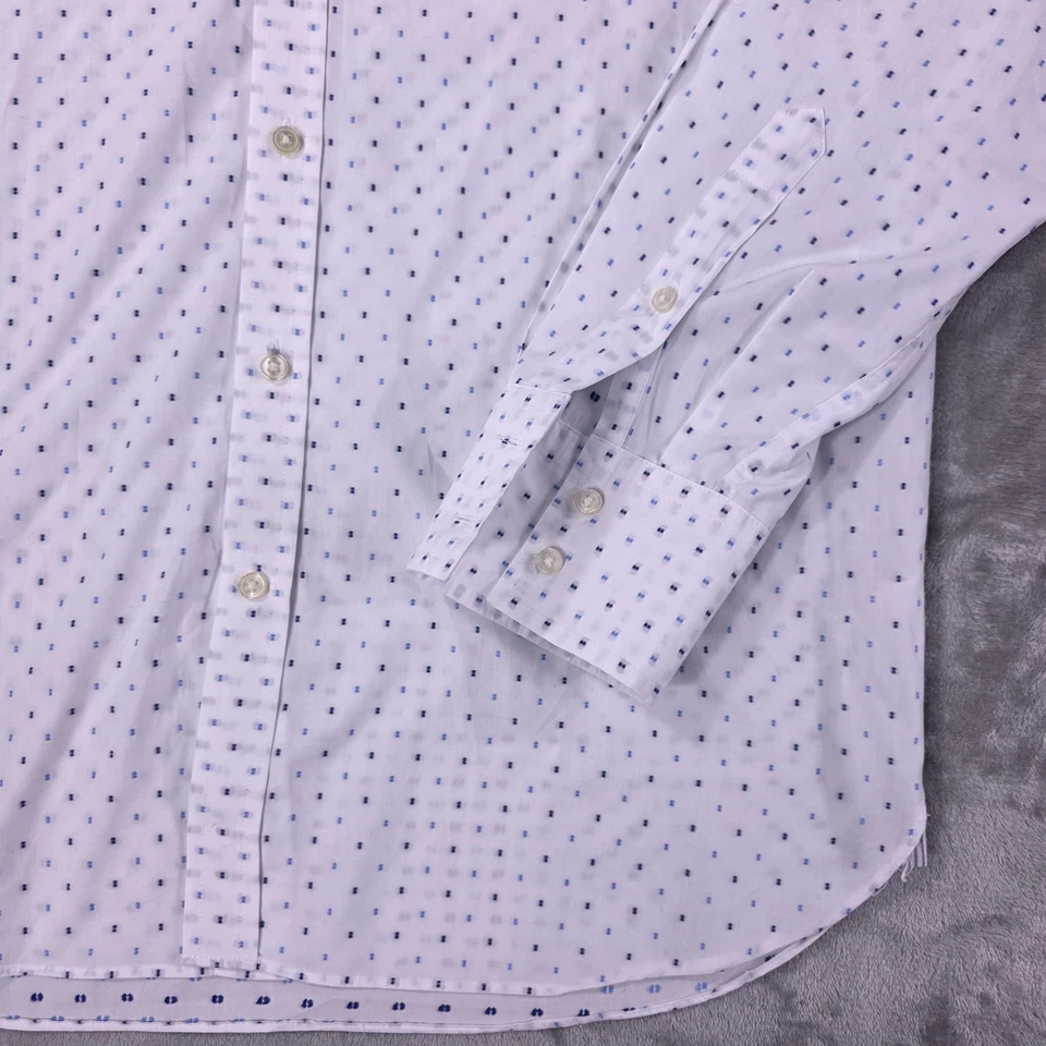 Camisa Michael Bastian Para Hombre Grande Blanca Azul Ajuste Manga Larga Micro Estampado Foto 3 de 4