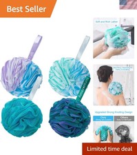 Set of 4 Exfoliating Loofah Sponges - Large 75g Body Scrubber in Green-Purple