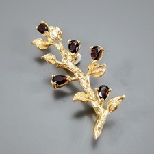 Handmade Natural Garnet Brooch 925 Sterling Silver  /NB31385