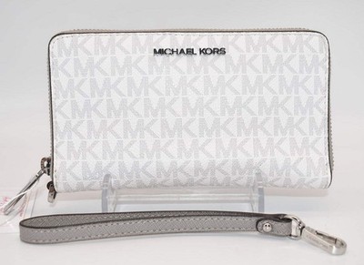 Michael Kors Jet Set Medium Zip Around Phone Holder Wristlet in Bright White