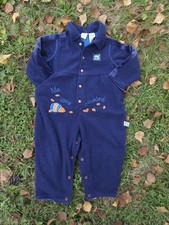 Vintage 90s Sesame Street Cookie Monster Baby Velour Navy Romper 24M Embroidered