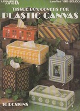 VTG LEISURE ARTS TISSUE BOX COVERS FOR PLASTIC CANVAS LEAFLET 199