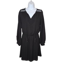White House Black Market WHBM Georgette Boho Dress Tassel Ties, Size 2