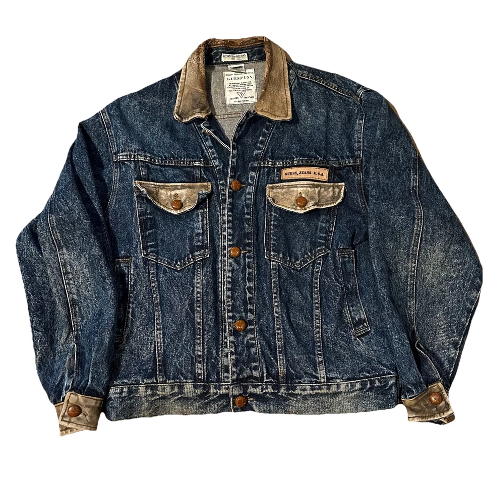 Guess Jeans Denim Leather Jacket Made In USA Size Medium Georges Marciano 80s - Image 2 of 4