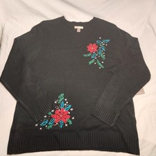 NEW White Stag Women's Black Long Sleeve Christmas Sweater, Size XL