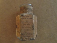 1871 Antique Dental Todd's Tooth Powder Bottle Six Sided with Original Labels