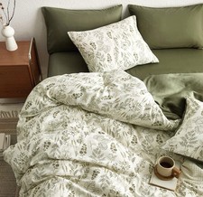 Floral Duvet Cover Queen 3pc Olive Green Vintage Cottagecore Coquette Bedding