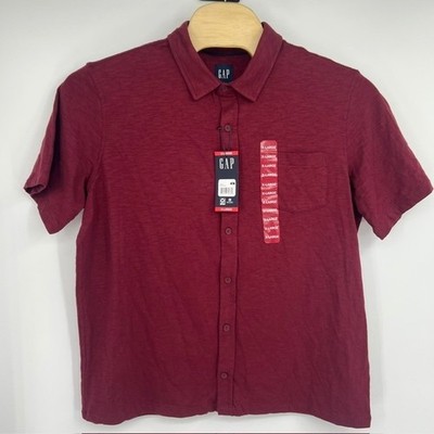 NWT GAP Men's XL Short Sleeve Slub Cotton Zinfandel Burgundy Button Down Shirt