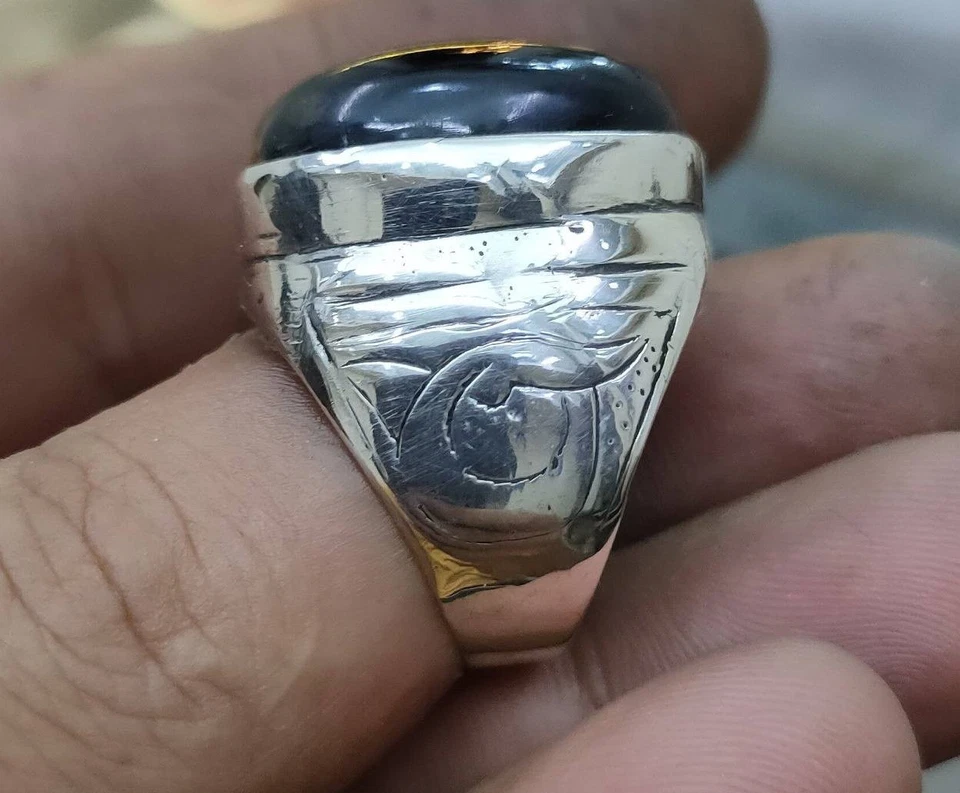 Anillo de plata de ley 925 hecho a mano de coral negro اليسر البلدي Foto 4 de 4
