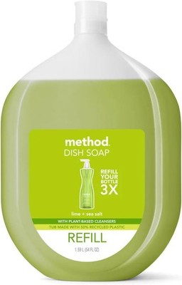 Method Gel Dish Soap Refill, Lime + Sea Salt Scent, Powerful Cleaning Formula, L