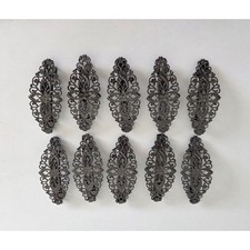 10 Black Filigree Metal French Barrette Hair Clips Floral