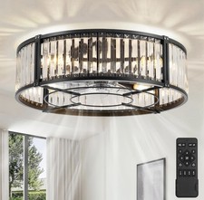 20” Fandelier Ceiling Caged Fan W Light&Remote Crystal Chandelier Fan Reversible