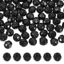 200 Pcs Acrylic Round Faceted Beads 10mm Loose Bead, Black
