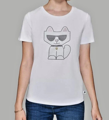 Karl Lagerfeld Paris CHOUPETTE CAT Tee White EMBELLISHED Shirt Top Womens Large