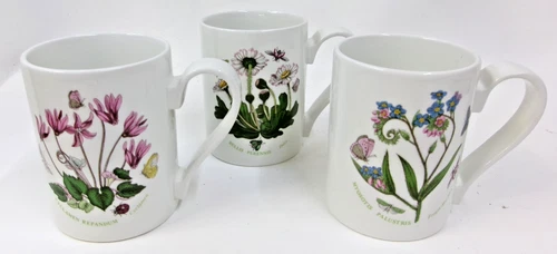 3 Portmeirion Botanic Garden Breakfast Coffee Mugs Cyclamen Daisy Forget-Me-Not