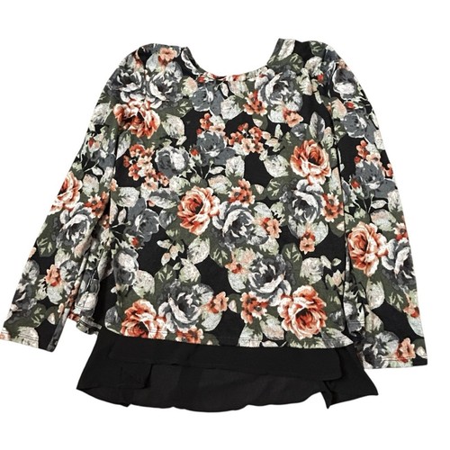 Bobeau Sweater Top Womens Size M Knit Floral over Black Sheer Loose Fit Romantic - Picture 5 of 12