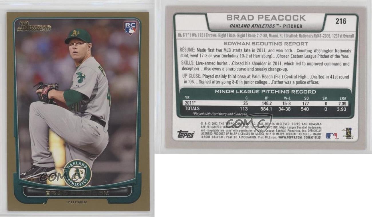 2012 Bowman Gold Border Brad Peacock #216 Rookie RC jm6 | eBay