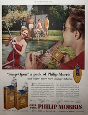 1950s Philip Morris Cigarettes Vintage Tobacco Snap Open Pack Pool VTG Print Ad