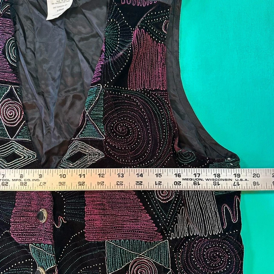 Colete bordado vintage anos 90 padrão abstrato vintage vintage exclusivo colete feminino - Imagem 4 de 4