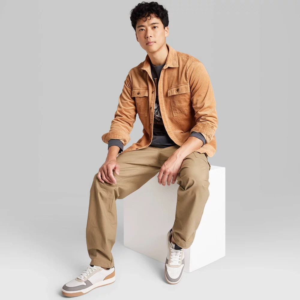 Оригинальная мужская повседневная вельветовая рубашка на пуговицах с длинным рукавом