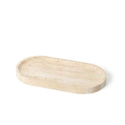 Natural Travertine Oval Tray - 100% Real Stone Handcrafted, Modern Multi 