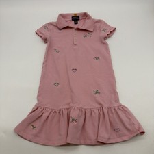 Polo Ralph Lauren Polo Dress Kids Girls Size 6 Pink Aop Embroidered Logo. 43690