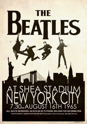 THE BEATLES SHEA STADIUM illustrated retro style live concert poster A1 A2 A3 A4