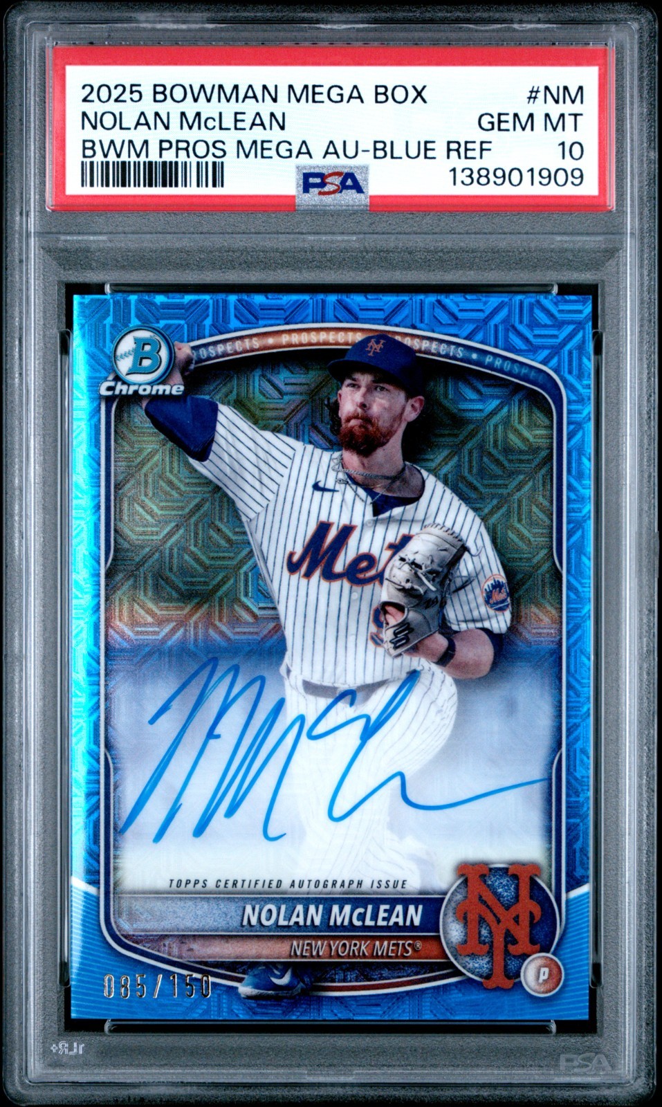 2025 Bowman Mega Mojo Chrome Nolan McLean Blue Refractor Auto /150 - PSA 10
