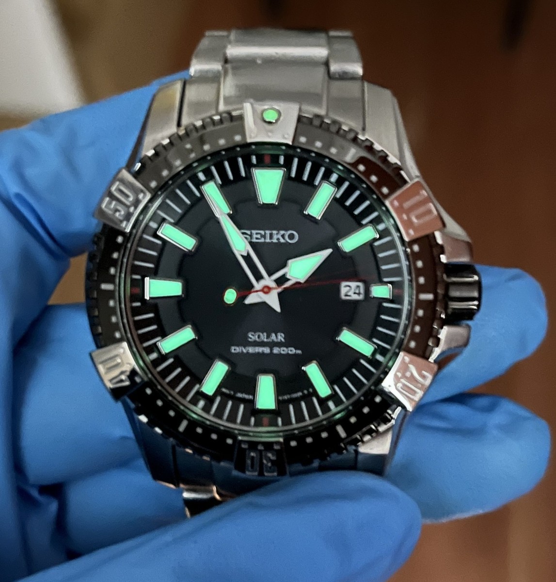 SEIKO SOLAR WATERRESISTANT 10気圧 Ⅴ157黒 SEIKO V157-0AS0 Solar Diver's Black Dial Quartz Watch Japan w