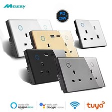Melery Tuya WiFi Smart UK Socket 20W PD USB-C Power Monitor Touch Switch AlexaGo