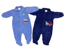 Vtg. Carter's Terry Cloth Sleeper 6-9 Months Blue Solid Turtle Truck Boys Lot 2