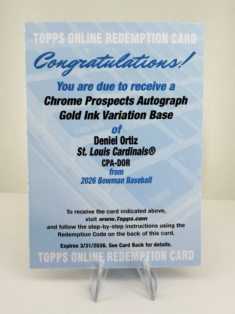 2026 Bowman Chrome Prospect Auto Deniel Ortiz 1st GOLD INK SSP /15 Redemption