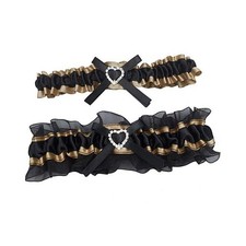 Womens Wedding Garter Tulle Ruffle Bowknot Heart Beaded Bridal Garter Set 2 P...