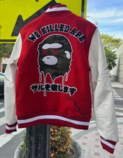 BAPE STYLE VARSITY JACKET APE CLASSIC WOOL LEATHER ROBERT PHILLIPE WHITE BLK NWT