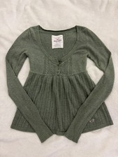 Vintage Y2K grün Hollister Kaninchenhaar Babydoll Pullover Bella Swan Coquette S