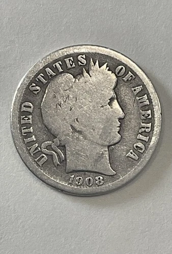 1908-D Barber Silver Dime - Circulated Condition