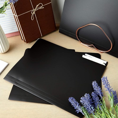 12 Black Plastic File Folders 3-Tab 1/3-Cut Letter Size for Home & Office - Picture 3 of 9
