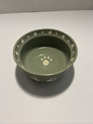 Small Ceramic Light Gray Paw Print Design Pet Bowl By Signature Housewares