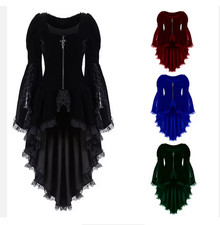 Ladies 16 Green Medieval Gothic Victorian Hi-Low Velvet Dress Ball Gown