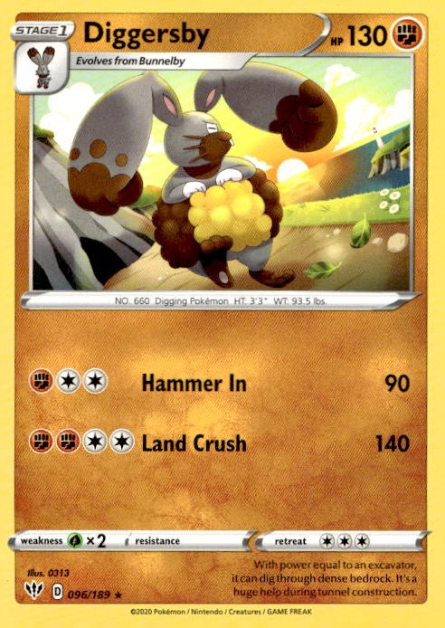 Diggersby 096/189 Rare Darkness Ablaze Pokemon Lightly Played