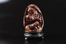 R5204: Japanese Wooden Tiger sculpture STATUE Ornament Figurines Okimono w/tray