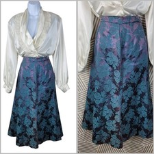 Vtg Floral Skirt Large XL Floral midi Long romantic Alt Whimsigoth Blue Purple