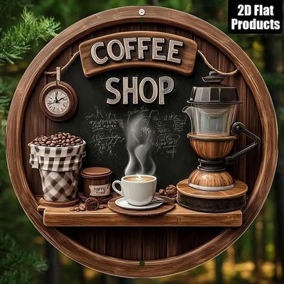 Vintage Coffee Shop Metal Sign Retro 2D Flat Tin Wall Decor Rustic Cafe Style