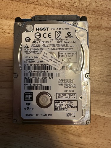 HGST Travelstar Z7K500 500GB, SATA 3, 2.5" Internal Hard Drive (H2T5003272S7)