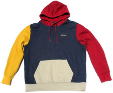 Vintage 90s HURLEY Mens Large Colorblock Blue-Maroon-Yellow Hoodie Sweatshirt