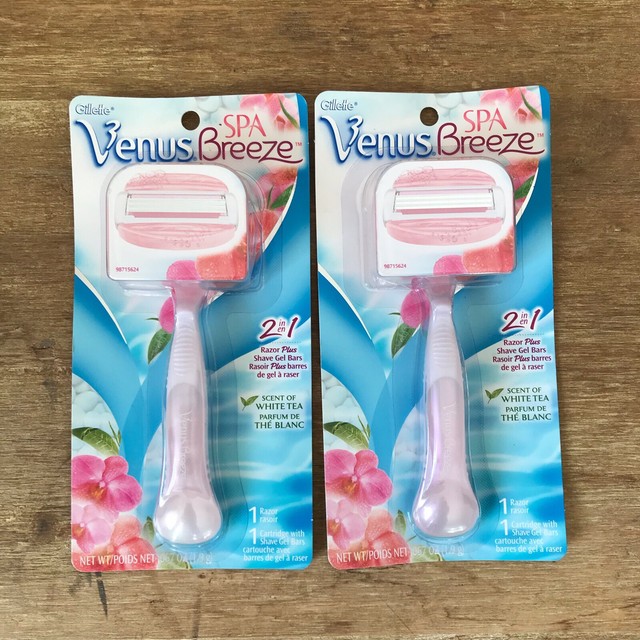 SET 2 GILLETTE VENUS SPA BREEZE RAZOR + SHAVE GEL BARS SHAVER WHITE TEA